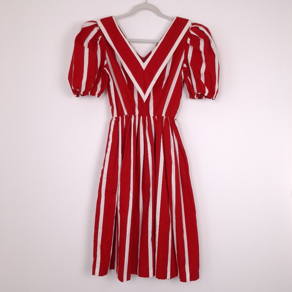 Patty O'Neil vintage puff sleeve dress striped Americana patriotic red white